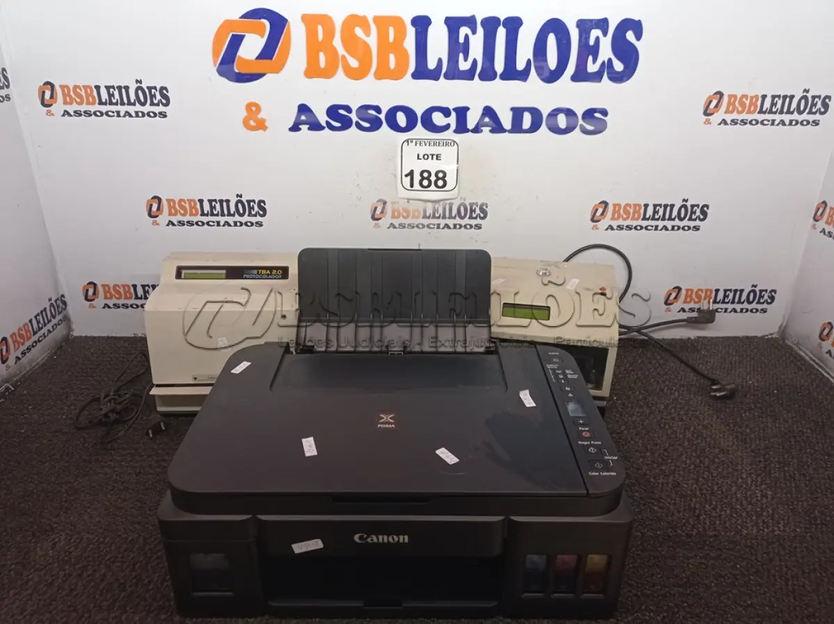 LOTE 188 - 01 IMPRESSORA MARCA CANON G3110 E 03 RELÓGIOS DE PONTO MARCA HENRY. (NO ESTADO) ATENÇÃO! FAZER A VISITAÇÃO ANTES DE ARREMATAR, NÃO SABEMOS SE FUNCIONA. LEILÃO NÃO TEM GARANTIA E NEM DEVOLUÇÃO, SUJEITO A POSSÍVEIS AVARIAS VISÍVEIS/OCULTAS E/OU AUSÊNCIA DE COMPONENTES.