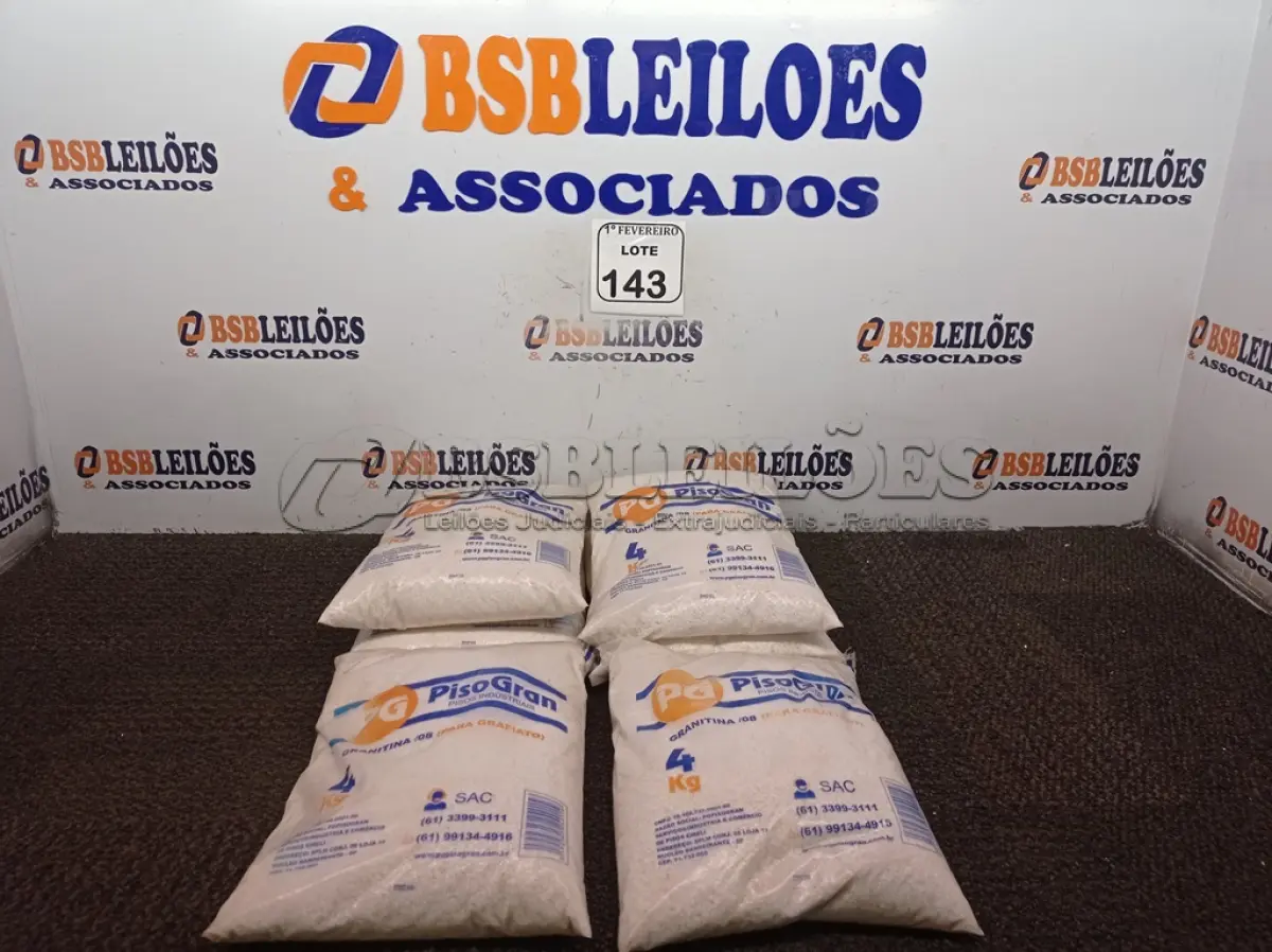 LOTE 143 - 06 PACOTES DE GRANITINA/08 PARA GRAFIADO COM 4KG CADA. (NO ESTADO) ATENÇÃO! FAZER A VISITAÇÃO ANTES DE ARREMATAR, NÃO SABEMOS SE FUNCIONA. LEILÃO NÃO TEM GARANTIA E NEM DEVOLUÇÃO, SUJEITO A POSSÍVEIS AVARIAS VISÍVEIS/OCULTAS E/OU AUSÊNCIA DE COMPONENTES.