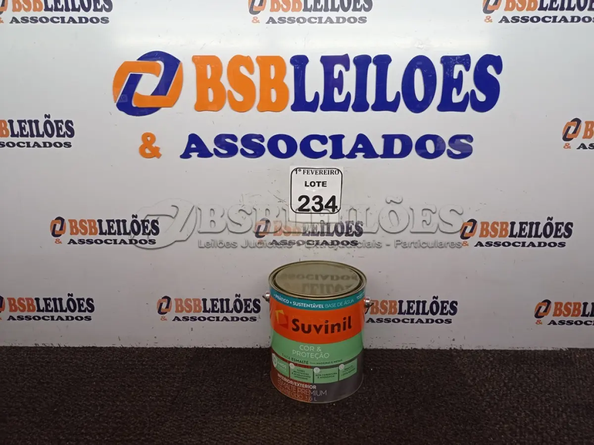 LOTE 234 - 01 LATA DE TINTA ESMALTE PARA MADEIRA E METAIS SUVINIL BRILHANTE PLATINA 3,6L. (NO ESTADO) ATENÇÃO! FAZER A VISITAÇÃO ANTES DE ARREMATAR, NÃO SABEMOS SE FUNCIONA. LEILÃO NÃO TEM GARANTIA E NEM DEVOLUÇÃO, SUJEITO A POSSÍVEIS AVARIAS VISÍVEIS/OCULTAS E/OU AUSÊNCIA DE COMPONENTES.