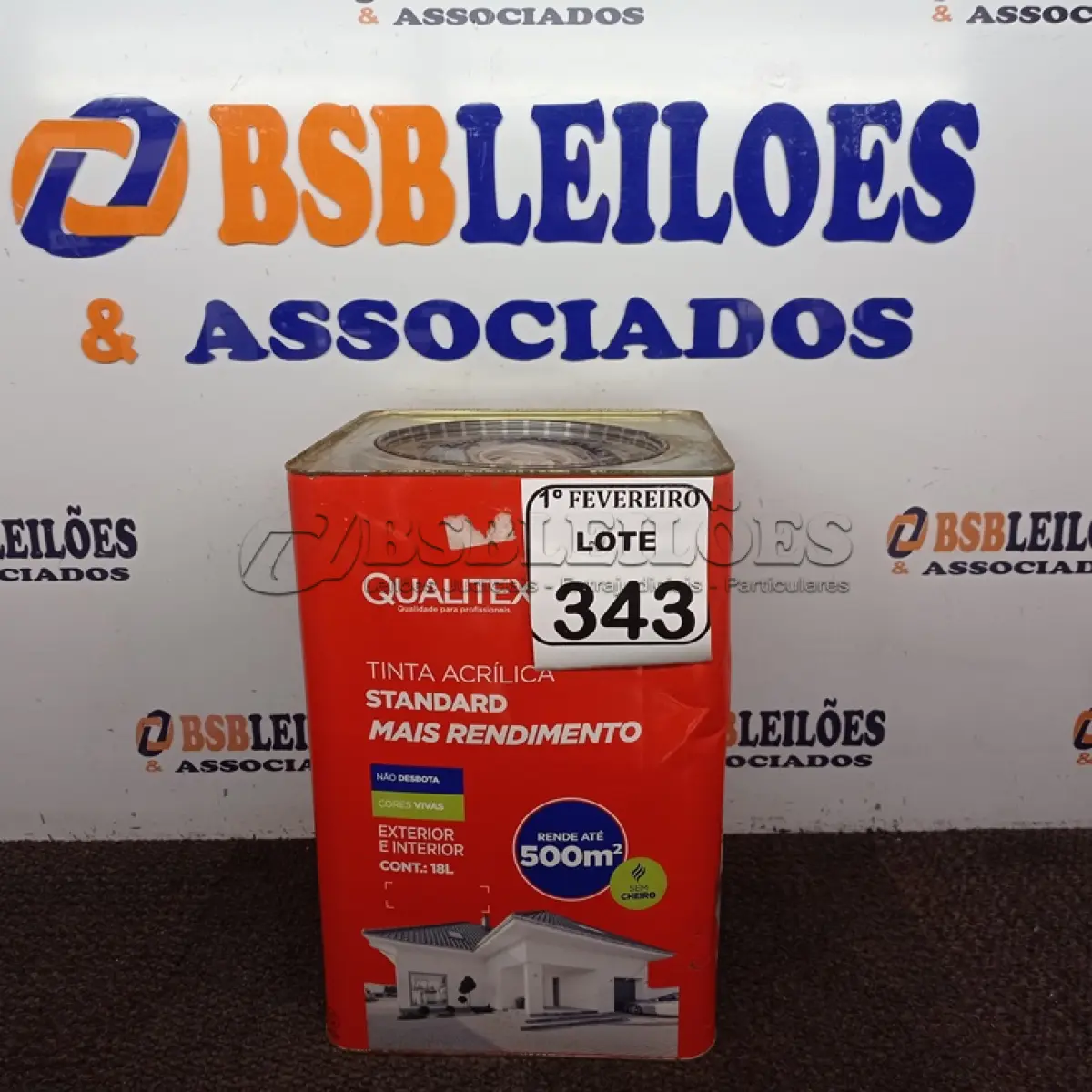 LOTE 343 - 01 LATA DE TINTA QUALITEX ACRÍLICA NA COR PÉROLA 18LITROS. (NO ESTADO) ATENÇÃO! FAZER A VISITAÇÃO ANTES DE ARREMATAR, NÃO SABEMOS SE FUNCIONA. LEILÃO NÃO TEM GARANTIA E NEM DEVOLUÇÃO, SUJEITO A POSSÍVEIS AVARIAS VISÍVEIS/OCULTAS E/OU AUSÊNCIA DE COMPONENTES.