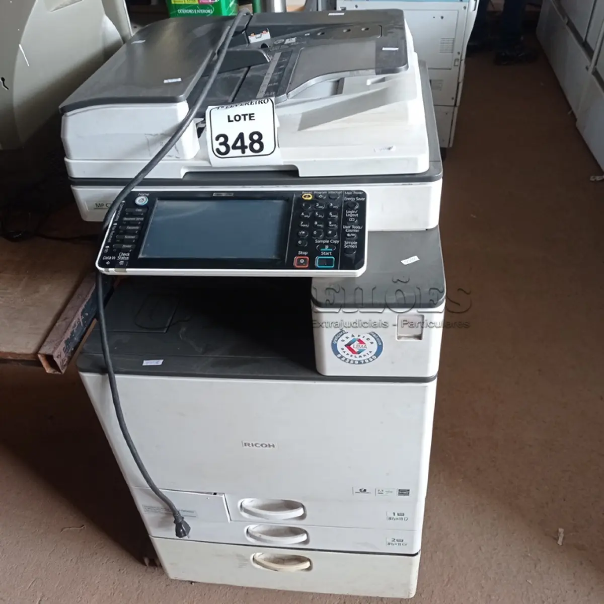 LOTE 348 - 01 IMPRESSORA RICOH MP3503. (NO ESTADO) ATENÇÃO! FAZER A VISITAÇÃO ANTES DE ARREMATAR, NÃO SABEMOS SE FUNCIONA. LEILÃO NÃO TEM GARANTIA E NEM DEVOLUÇÃO, SUJEITO A POSSÍVEIS AVARIAS VISÍVEIS/OCULTAS E/OU AUSÊNCIA DE COMPONENTES.