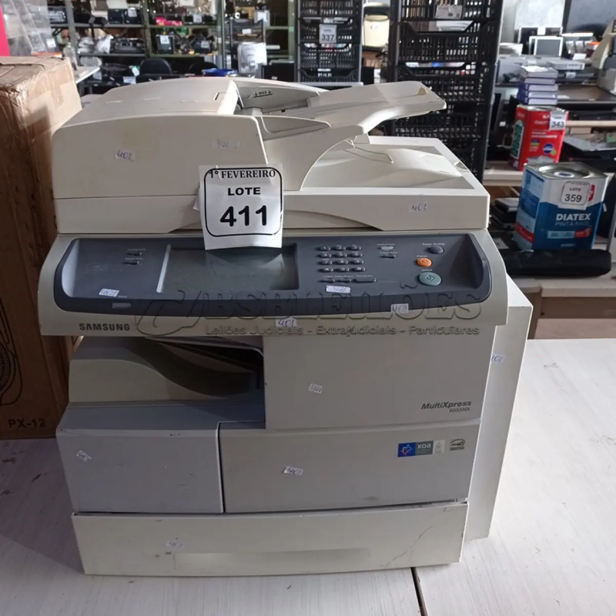 LOTE 411 - 01 IMPRESSORA SAMSUNG MULTIXPRESS 6555NX. (NO ESTADO) ATENÇÃO! FAZER A VISITAÇÃO ANTES DE ARREMATAR, NÃO SABEMOS SE FUNCIONA. LEILÃO NÃO TEM GARANTIA E NEM DEVOLUÇÃO, SUJEITO A POSSÍVEIS AVARIAS VISÍVEIS/OCULTAS E/OU AUSÊNCIA DE COMPONENTES.