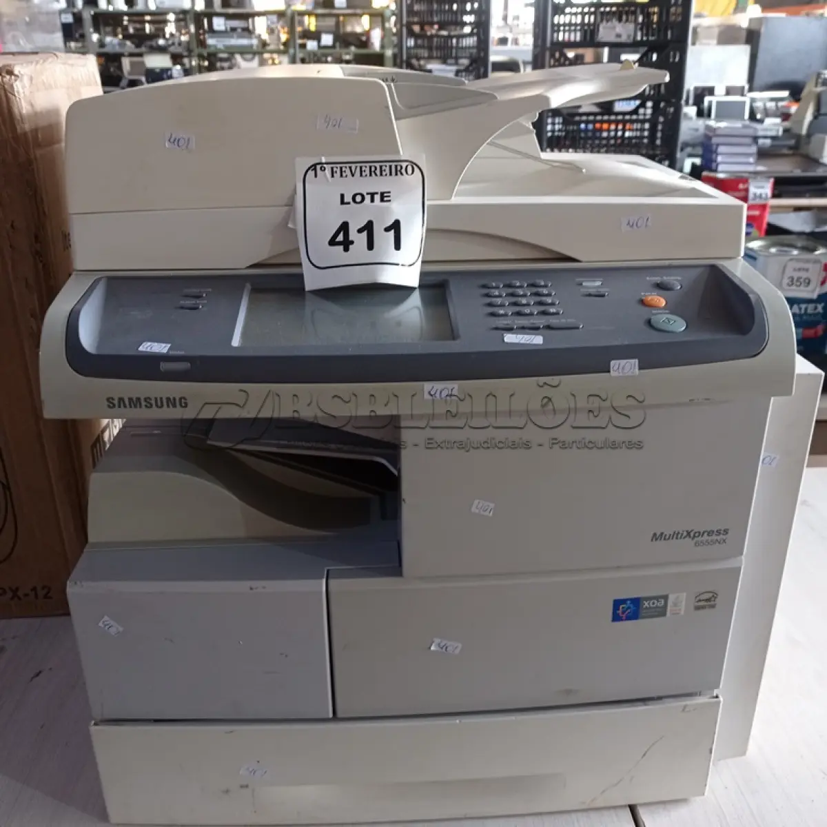 LOTE 411 - 01 IMPRESSORA SAMSUNG MULTIXPRESS 6555NX. (NO ESTADO) ATENÇÃO! FAZER A VISITAÇÃO ANTES DE ARREMATAR, NÃO SABEMOS SE FUNCIONA. LEILÃO NÃO TEM GARANTIA E NEM DEVOLUÇÃO, SUJEITO A POSSÍVEIS AVARIAS VISÍVEIS/OCULTAS E/OU AUSÊNCIA DE COMPONENTES.