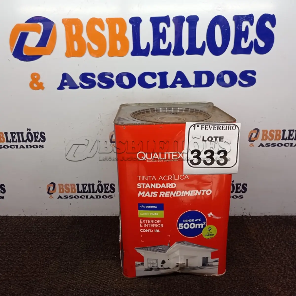 LOTE 333 - 01 LATA DE TINTA QUALITEX ACRÍLICA NA COR BRANCO NEVE 18L. (NO ESTADO) ATENÇÃO! FAZER A VISITAÇÃO ANTES DE ARREMATAR, NÃO SABEMOS SE FUNCIONA. LEILÃO NÃO TEM GARANTIA E NEM DEVOLUÇÃO, SUJEITO A POSSÍVEIS AVARIAS VISÍVEIS/OCULTAS E/OU AUSÊNCIA DE COMPONENTES.