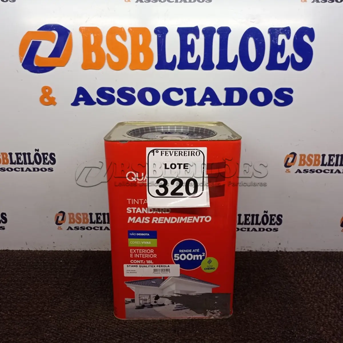 LOTE 320 - 01 LATA DE TINTA QUALITEX ACRÍLICA NA COR PÉROLA 18L. (NO ESTADO) ATENÇÃO! FAZER A VISITAÇÃO ANTES DE ARREMATAR, NÃO SABEMOS SE FUNCIONA. LEILÃO NÃO TEM GARANTIA E NEM DEVOLUÇÃO, SUJEITO A POSSÍVEIS AVARIAS VISÍVEIS/OCULTAS E/OU AUSÊNCIA DE COMPONENTES.