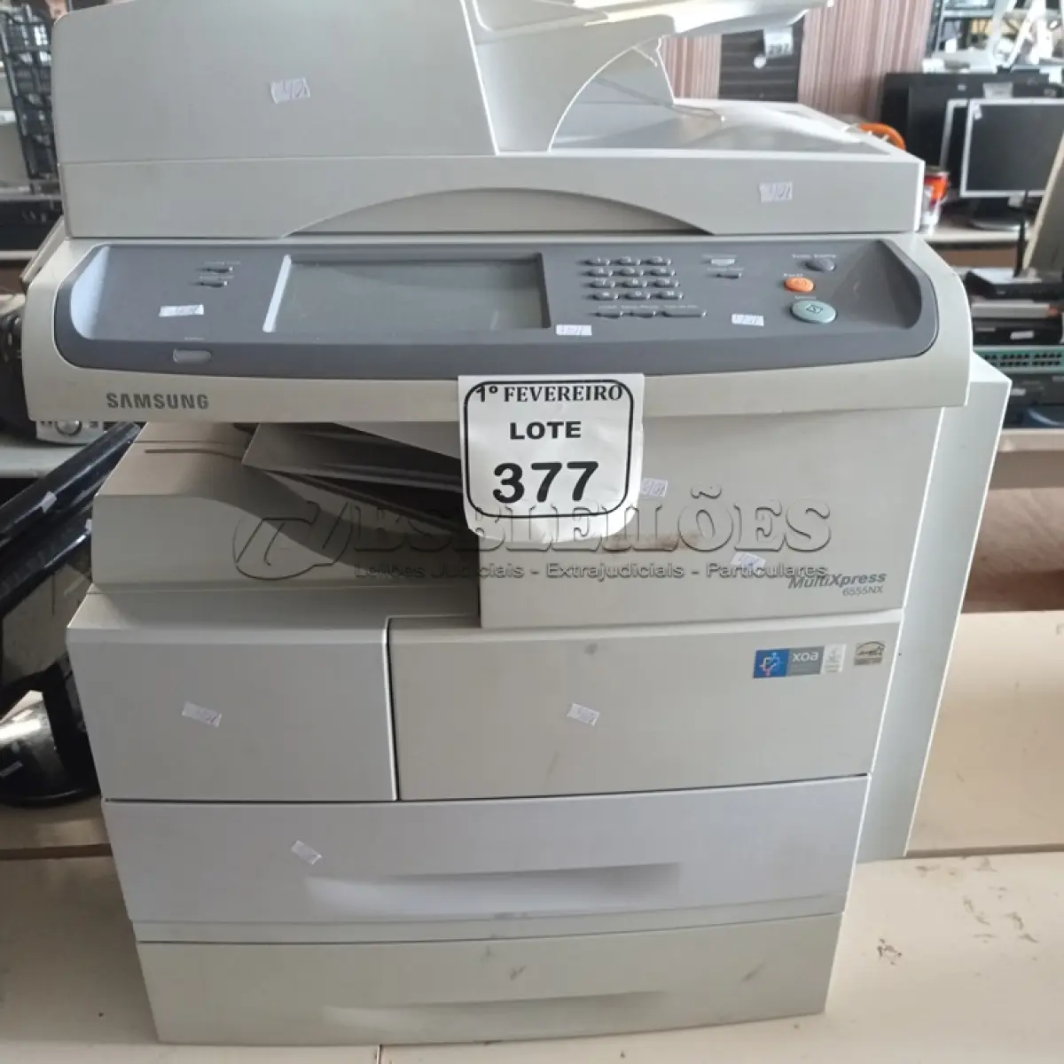 LOTE 377 - 01 IMPRESSORA SAMSUNG MULTIXPRESS 6555NX. (NO ESTADO) ATENÇÃO! FAZER A VISITAÇÃO ANTES DE ARREMATAR, NÃO SABEMOS SE FUNCIONA. LEILÃO NÃO TEM GARANTIA E NEM DEVOLUÇÃO, SUJEITO A POSSÍVEIS AVARIAS VISÍVEIS/OCULTAS E/OU AUSÊNCIA DE COMPONENTES.