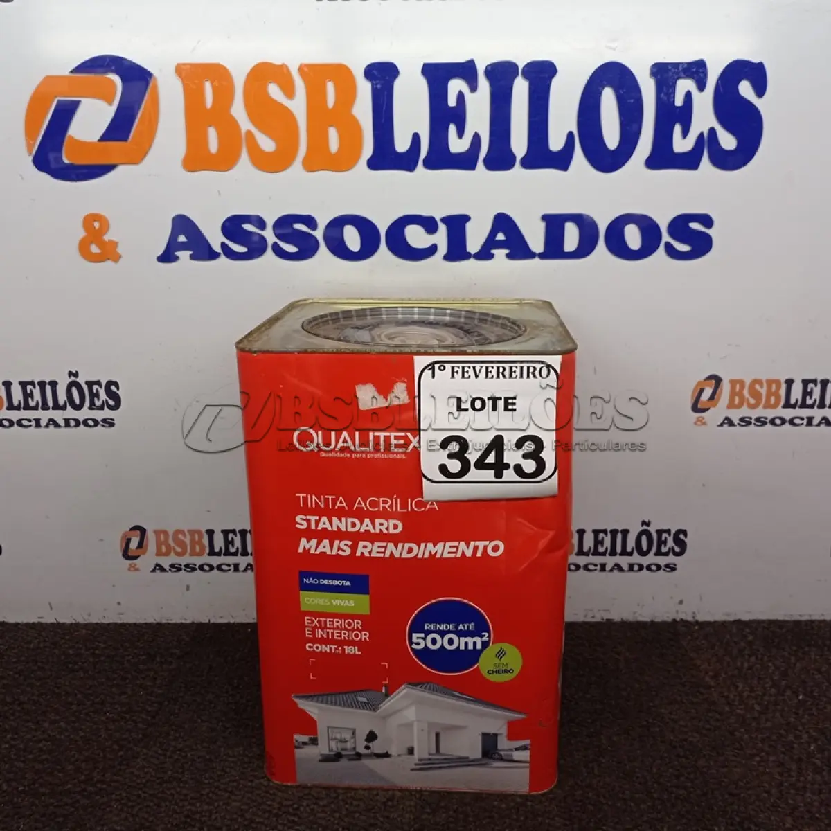 LOTE 343 - 01 LATA DE TINTA QUALITEX ACRÍLICA NA COR PÉROLA 18LITROS. (NO ESTADO) ATENÇÃO! FAZER A VISITAÇÃO ANTES DE ARREMATAR, NÃO SABEMOS SE FUNCIONA. LEILÃO NÃO TEM GARANTIA E NEM DEVOLUÇÃO, SUJEITO A POSSÍVEIS AVARIAS VISÍVEIS/OCULTAS E/OU AUSÊNCIA DE COMPONENTES.