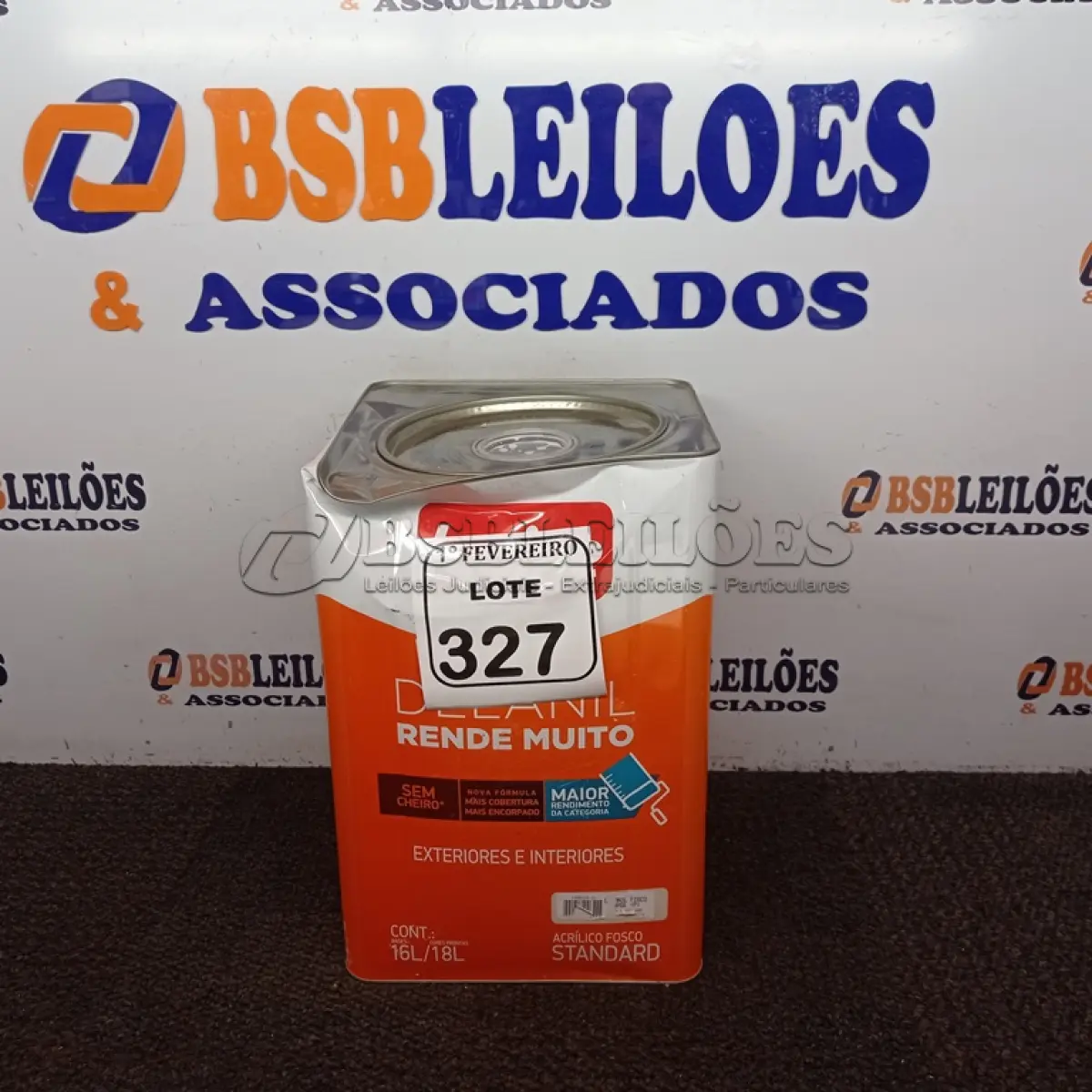 LOTE 327 - 01 LATA DE TINTA IQUINE DELANIL BASE P FOSCO 18L.  (NO ESTADO) ATENÇÃO! FAZER A VISITAÇÃO ANTES DE ARREMATAR, NÃO SABEMOS SE FUNCIONA. LEILÃO NÃO TEM GARANTIA E NEM DEVOLUÇÃO, SUJEITO A POSSÍVEIS AVARIAS VISÍVEIS/OCULTAS E/OU AUSÊNCIA DE COMPONENTES.