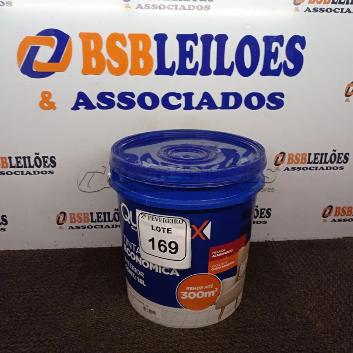 LOTE 169 - 01 GALÃO DE TINTA PARA INTERIOR QUALITEX 18L RENDE ATÉ 300M COR PEROLA. (NOVO) (NO ESTADO) ATENÇÃO! FAZER A VISITAÇÃO ANTES DE ARREMATAR, NÃO SABEMOS SE FUNCIONA. LEILÃO NÃO TEM GARANTIA E NEM DEVOLUÇÃO, SUJEITO A POSSÍVEIS AVARIAS VISÍVEIS/OCULTAS E/OU AUSÊNCIA DE COMPONENTES.