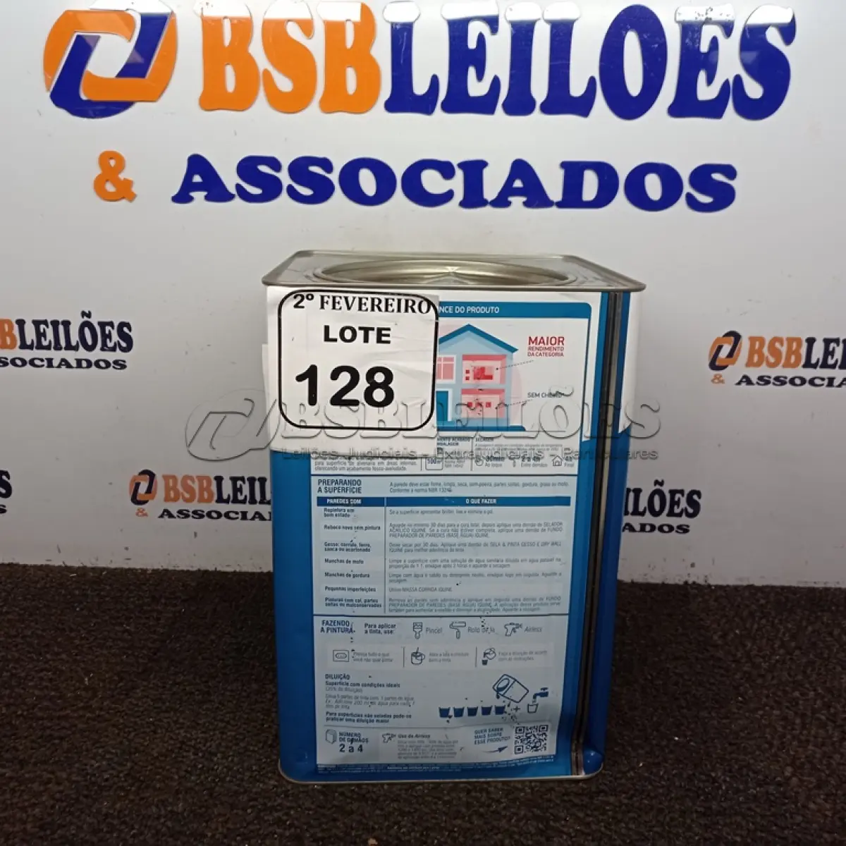 LOTE 128 - 01 LATA DE TINTA BASE P DE 18L INTERIOR DIATEX IQUINE. (NOVO) (NO ESTADO) ATENÇÃO! FAZER A VISITAÇÃO ANTES DE ARREMATAR, NÃO SABEMOS SE FUNCIONA. LEILÃO NÃO TEM GARANTIA E NEM DEVOLUÇÃO, SUJEITO A POSSÍVEIS AVARIAS VISÍVEIS/OCULTAS E/OU AUSÊNCIA DE COMPONENTES.