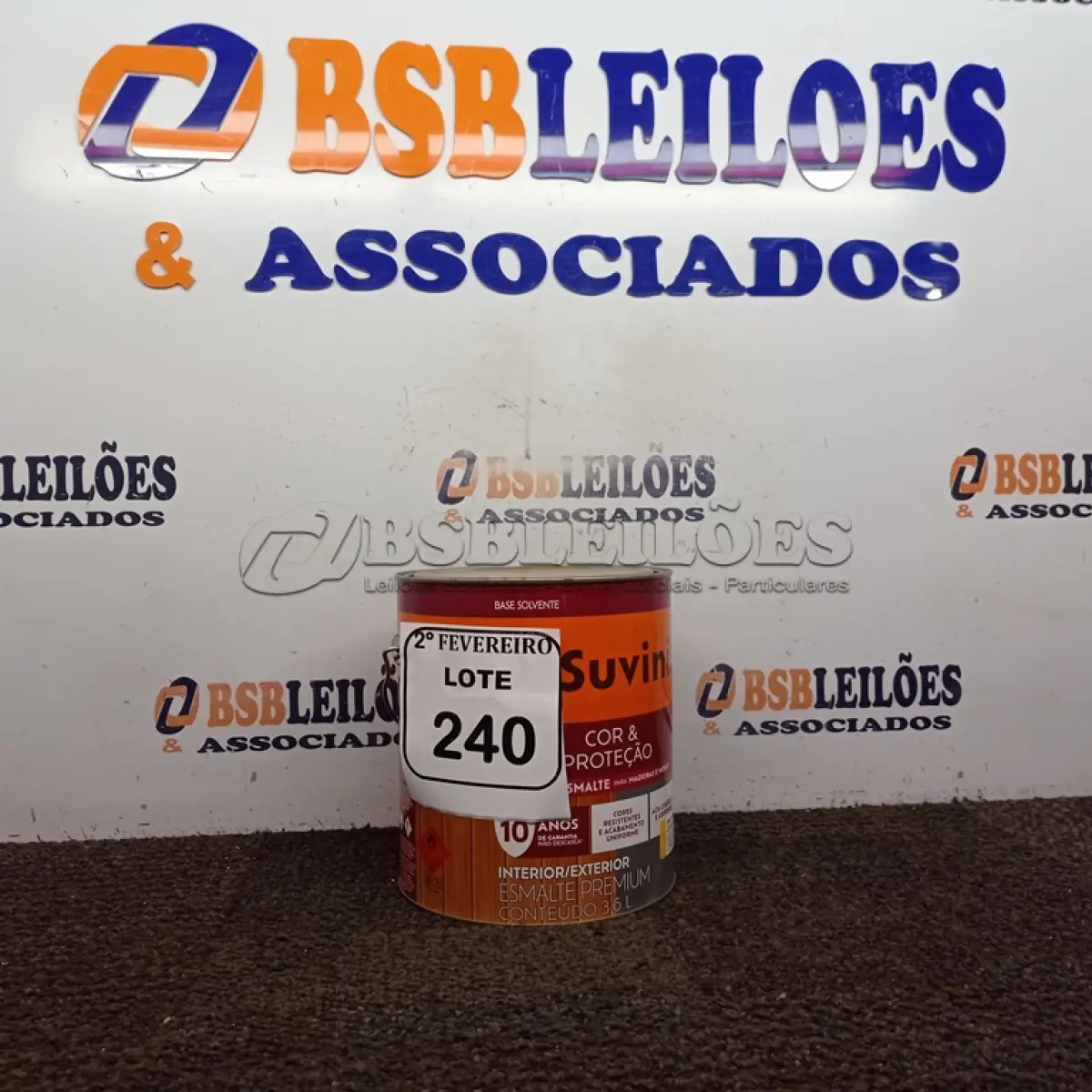 LOTE 240 - 01 LATA DE TINTA ESMALTE SINTÉTICO PARA MADEIRA E METAL 3,6L NA COR BRILHANTE AMARELO OURO MARCA SUVINIL (NOVO).  (NO ESTADO) ATENÇÃO! FAZER A VISITAÇÃO ANTES DE ARREMATAR, NÃO SABEMOS SE FUNCIONA. LEILÃO NÃO TEM GARANTIA E NEM DEVOLUÇÃO, SUJEITO A POSSÍVEIS AVARIAS VISÍVEIS/OCULTAS E/OU AUSÊNCIA DE COMPONENTES.