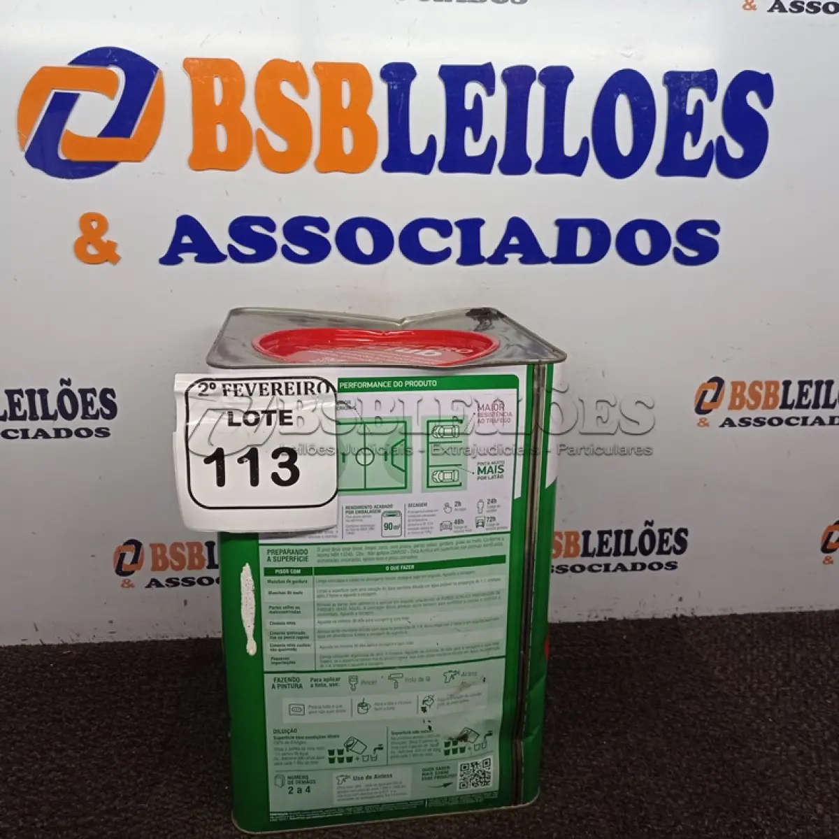 LOTE 113 - 01 LATA DE TINTA DIAPISO ACRÍLICO FOSCO PREMIUM AZUL PROFUNDO 16/18 EXTERIORES/INTERIORES MARCA IQUINE. (NOVO) (NO ESTADO) ATENÇÃO! FAZER A VISITAÇÃO ANTES DE ARREMATAR, NÃO SABEMOS SE FUNCIONA. LEILÃO NÃO TEM GARANTIA E NEM DEVOLUÇÃO, SUJEITO A POSSÍVEIS AVARIAS VISÍVEIS/OCULTAS E/OU AUSÊNCIA DE COMPONENTES.