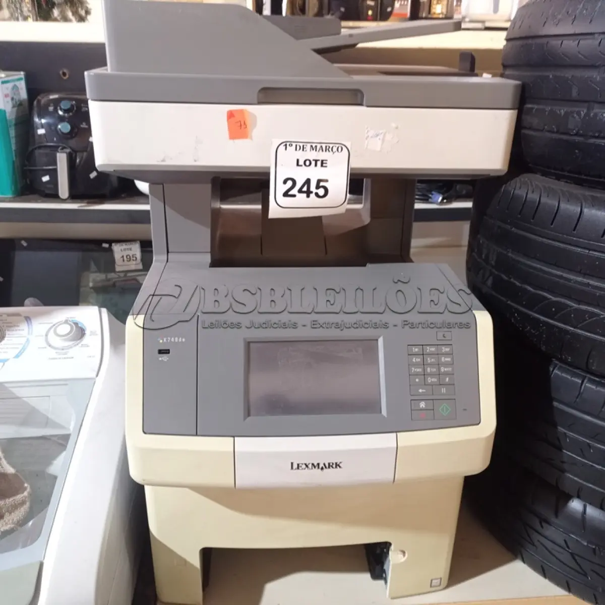LOTE 245 - 01 IMPRESSORA MULTIFUNCIONAL MODELO X748TL MARCA LEXMARK. (NO ESTADO) ATENÇÃO! FAZER A VISITAÇÃO ANTES DE ARREMATAR, NÃO SABEMOS SE FUNCIONA. LEILÃO NÃO TEM GARANTIA E NEM DEVOLUÇÃO, SUJEITO A POSSÍVEIS AVARIAS VISÍVEIS/OCULTAS E/OU AUSÊNCIA DE COMPONENTES.