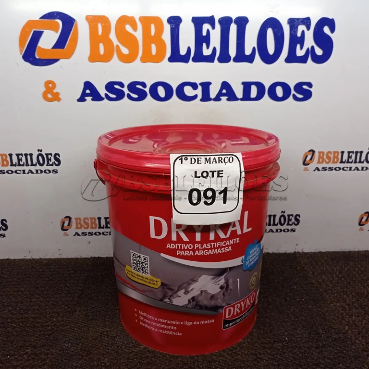 LOTE 091 - 01 GALÃO DE 18L DE ADITIVO PLASTIFICANTE PARA ARGAMASSA MARCA DRYKAL. (NOVO) (NO ESTADO) ATENÇÃO! FAZER A VISITAÇÃO ANTES DE ARREMATAR, NÃO SABEMOS SE FUNCIONA. LEILÃO NÃO TEM GARANTIA E NEM DEVOLUÇÃO, SUJEITO A POSSÍVEIS AVARIAS VISÍVEIS/OCULTAS E/OU AUSÊNCIA DE COMPONENTES.