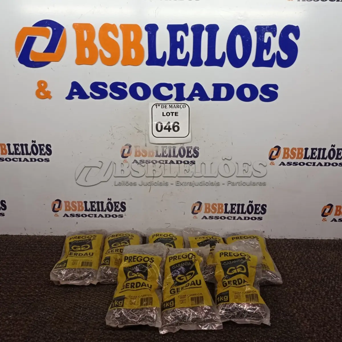 LOTE 046 - 08 KG DE PREGO MARCA GERDAU. (NOVO) (NO ESTADO) ATENÇÃO! FAZER A VISITAÇÃO ANTES DE ARREMATAR, NÃO SABEMOS SE FUNCIONA. LEILÃO NÃO TEM GARANTIA E NEM DEVOLUÇÃO, SUJEITO A POSSÍVEIS AVARIAS VISÍVEIS/OCULTAS E/OU AUSÊNCIA DE COMPONENTES.