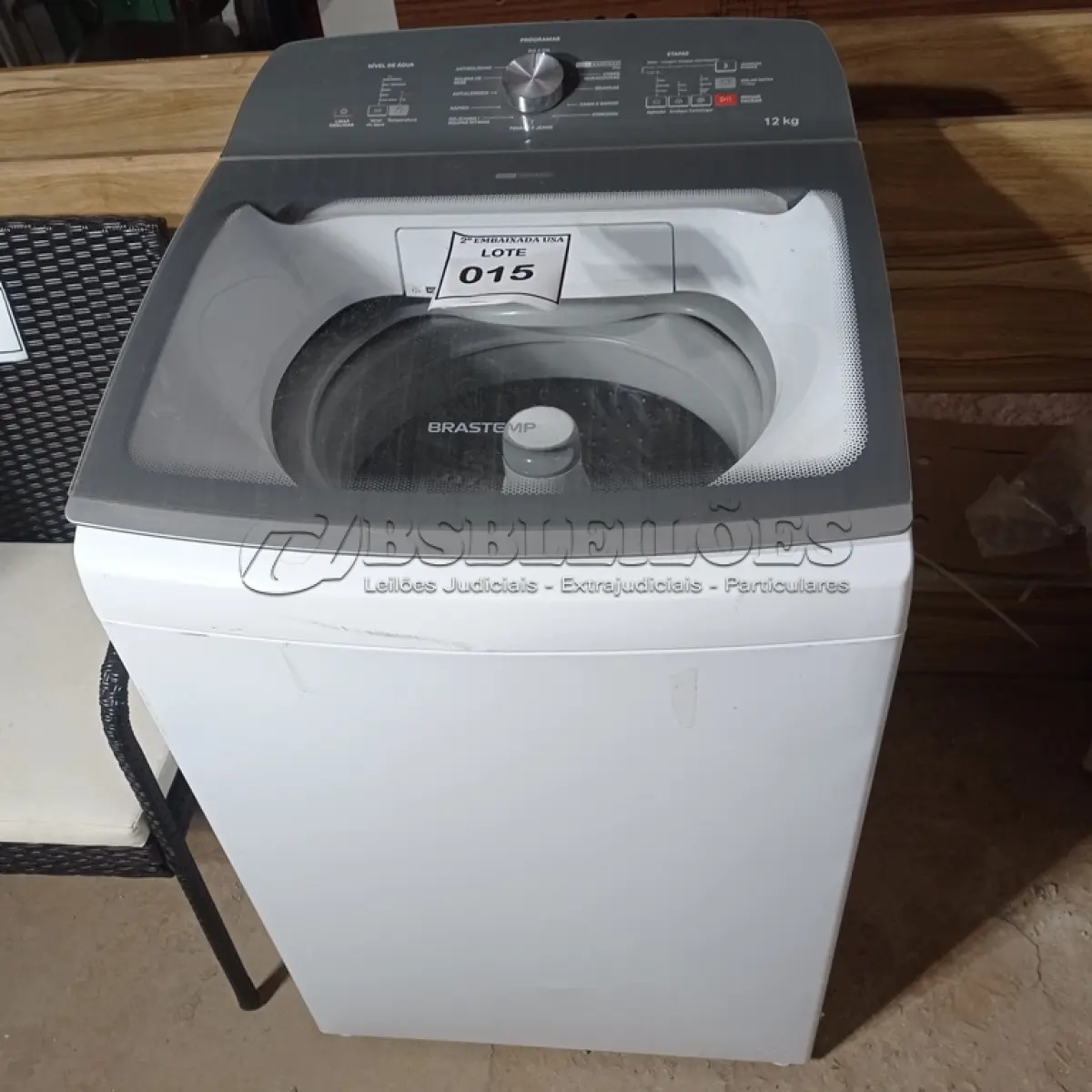LOTE 015 - 01 MÁQUINA DE LAVAR ROUPA BRASTEMP 12KG  220V MODELO BWR12ABBNACA (WASHER).  (NO ESTADO EM QUE SE ENCONTRA. SUJEITO A AVARIAS OCULTAS/VISÍVEIS.) BJ7382J