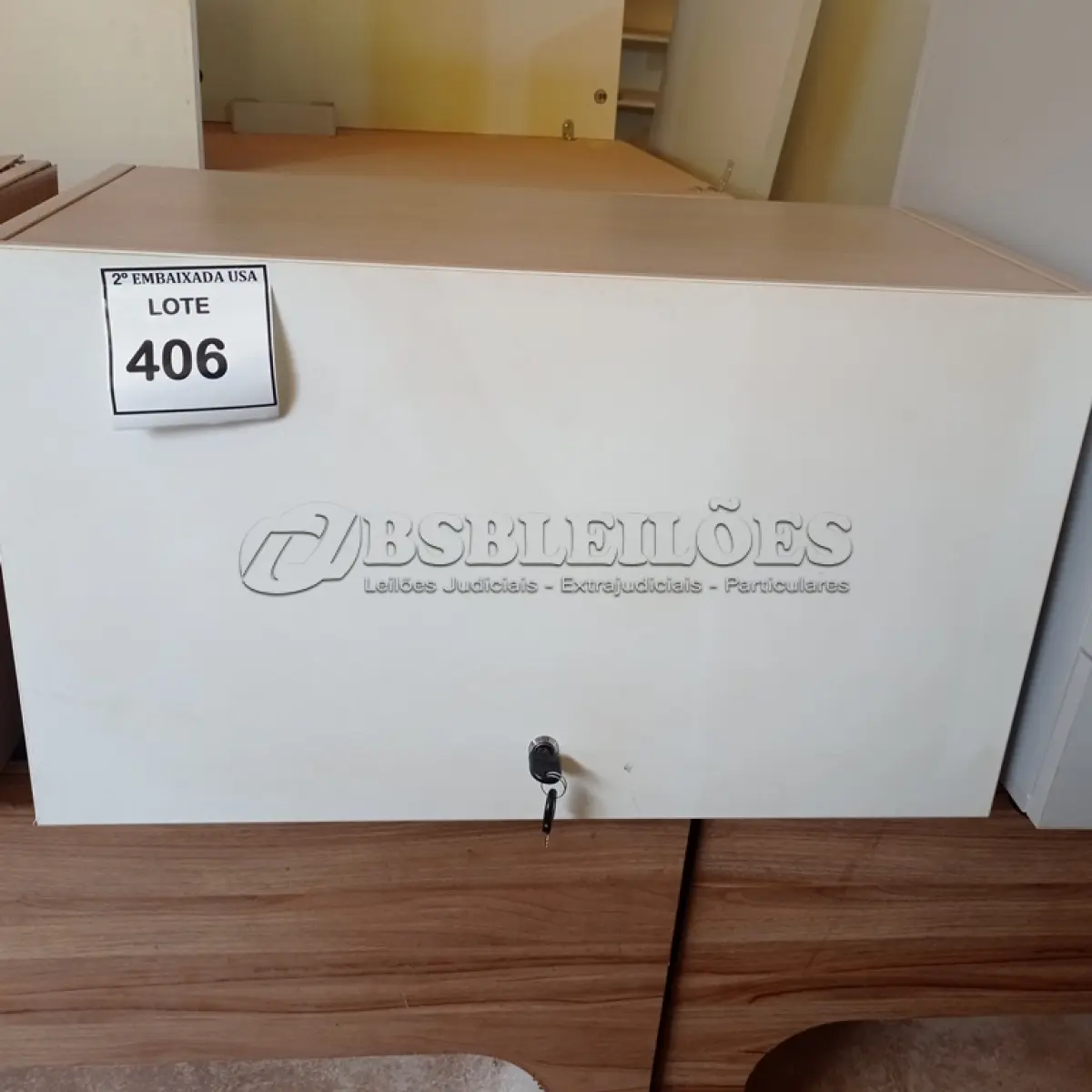 LOTE 406 - 01 ARMÁRIO SUSPENSO EM MADEIRA. (NO ESTADO EM QUE SE ENCONTRA. SUJEITO A AVARIAS OCULTAS/VISÍVEIS.)