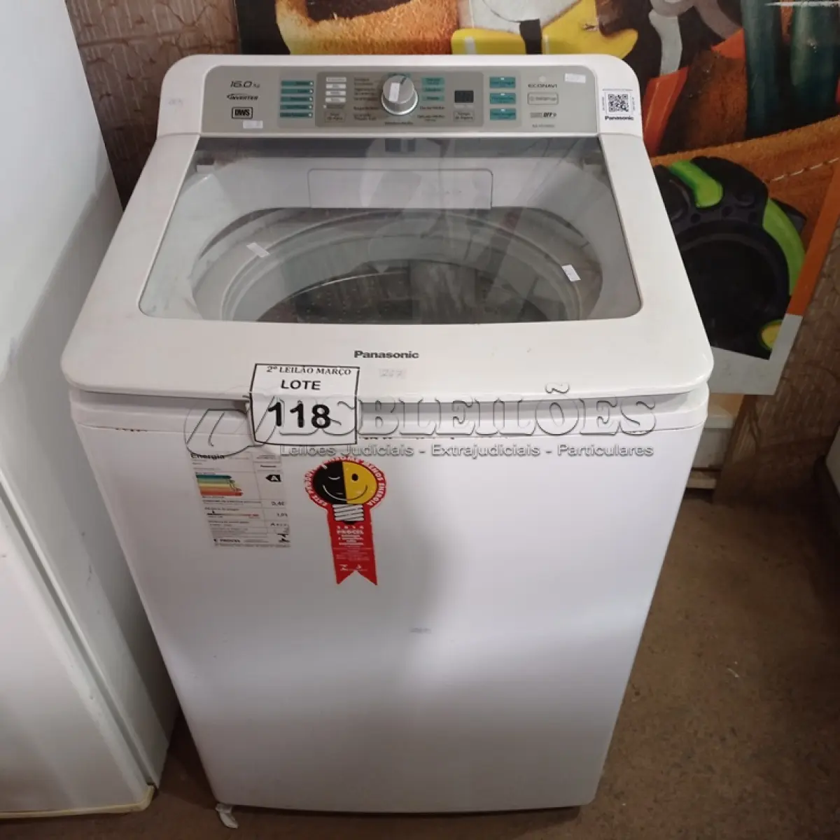 LOTE 118 - 01 MÁQUINA DE LAVAR ROUPAS PANASONIC 16KG 220VOLTS.  (NO ESTADO) ATENÇÃO! FAZER A VISITAÇÃO ANTES DE ARREMATAR, NÃO SABEMOS SE FUNCIONA. LEILÃO NÃO TEM GARANTIA E NEM DEVOLUÇÃO, SUJEITO A POSSÍVEIS AVARIAS VISÍVEIS/OCULTAS E/OU AUSÊNCIA DE COMPONENTES.