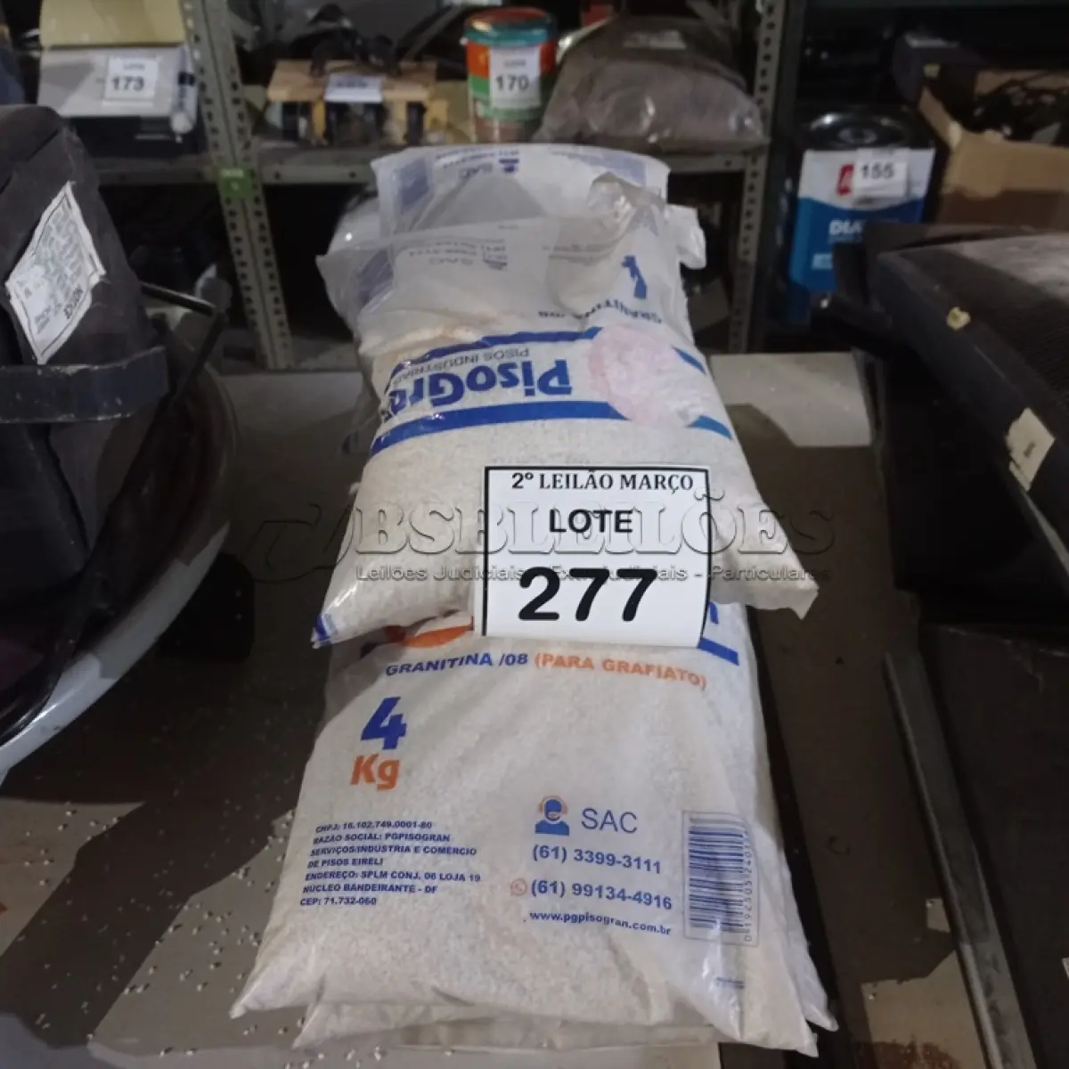 LOTE 277 - 06 PACOTES DE GRANITINA/08 PARA GRAFIADO COM 4KG CADA. (NO ESTADO) ATENÇÃO! FAZER A VISITAÇÃO ANTES DE ARREMATAR, NÃO SABEMOS SE FUNCIONA. LEILÃO NÃO TEM GARANTIA E NEM DEVOLUÇÃO, SUJEITO A POSSÍVEIS AVARIAS VISÍVEIS/OCULTAS E/OU AUSÊNCIA DE COMPONENTES.