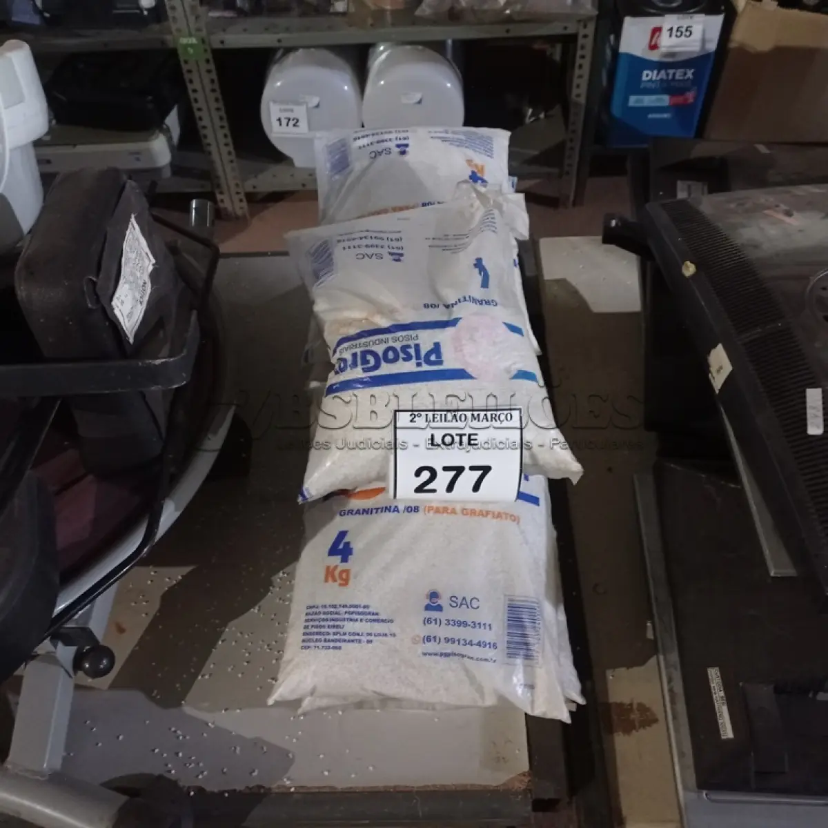LOTE 277 - 06 PACOTES DE GRANITINA/08 PARA GRAFIADO COM 4KG CADA. (NO ESTADO) ATENÇÃO! FAZER A VISITAÇÃO ANTES DE ARREMATAR, NÃO SABEMOS SE FUNCIONA. LEILÃO NÃO TEM GARANTIA E NEM DEVOLUÇÃO, SUJEITO A POSSÍVEIS AVARIAS VISÍVEIS/OCULTAS E/OU AUSÊNCIA DE COMPONENTES.