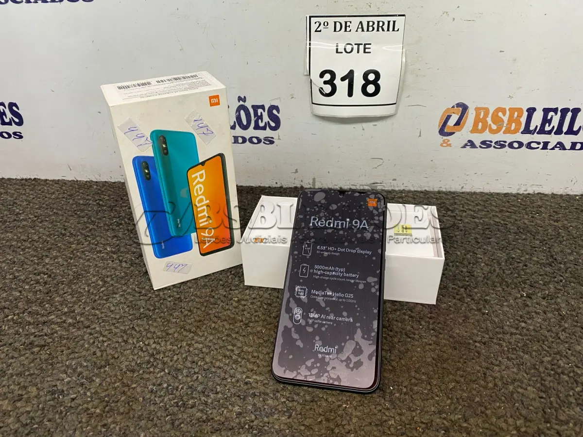 LOTE 318 - 01 CELULAR READMI 9A. (NO ESTADO) ATENÇÃO! FAZER A VISITAÇÃO ANTES DE ARREMATAR, NÃO SABEMOS SE FUNCIONA. LEILÃO NÃO TEM GARANTIA E NEM DEVOLUÇÃO, SUJEITO A POSSÍVEIS AVARIAS VISÍVEIS/OCULTAS E/OU AUSÊNCIA DE COMPONENTES.