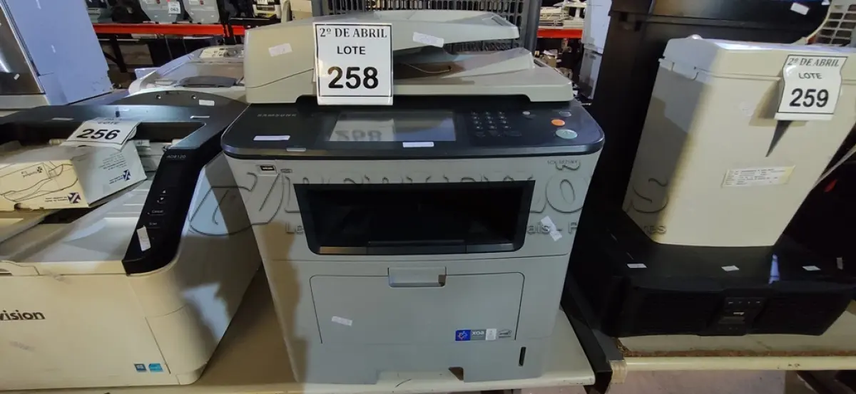 LOTE 258 - 01 IMPRESSORA SAMSUNG SCX5835NX. (NO ESTADO) ATENÇÃO! FAZER A VISITAÇÃO ANTES DE ARREMATAR, NÃO SABEMOS SE FUNCIONA. LEILÃO NÃO TEM GARANTIA E NEM DEVOLUÇÃO, SUJEITO A POSSÍVEIS AVARIAS VISÍVEIS/OCULTAS E/OU AUSÊNCIA DE COMPONENTES.