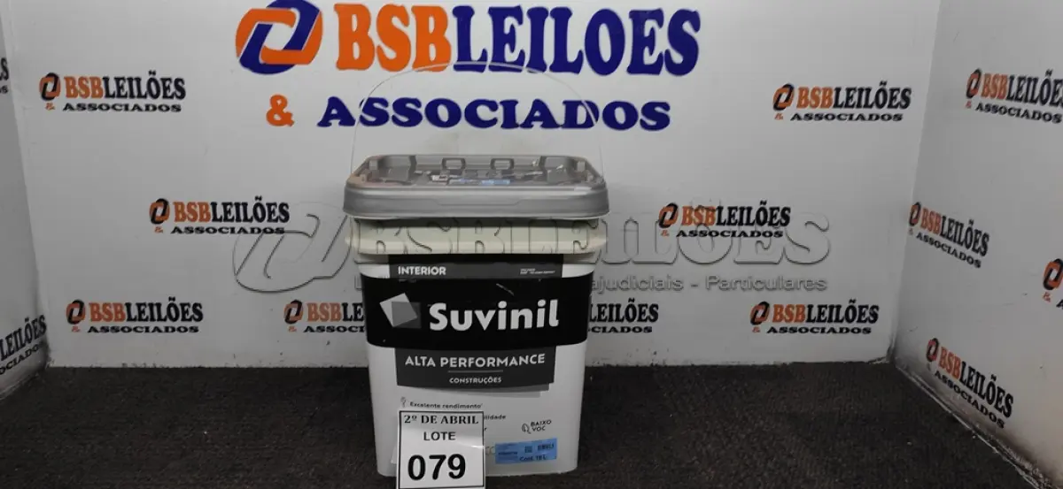 LOTE 079 - 01 GALÃO DE TINTA SUVINIL DE 18L PARA INTERIORES ACABAMENTO FOSCO BRANCO. (NOVO) (NO ESTADO) ATENÇÃO! FAZER A VISITAÇÃO ANTES DE ARREMATAR, NÃO SABEMOS SE FUNCIONA. LEILÃO NÃO TEM GARANTIA E NEM DEVOLUÇÃO, SUJEITO A POSSÍVEIS AVARIAS VISÍVEIS/OCULTAS E/OU AUSÊNCIA DE COMPONENTES.