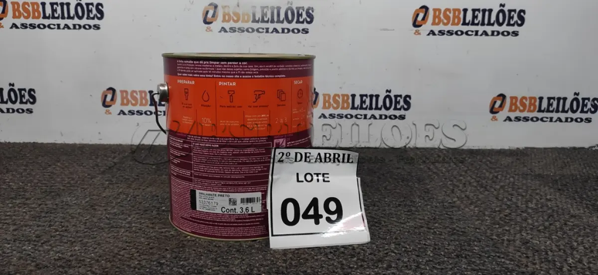 LOTE 049 - 01 LATA DE TINTA ESMALTE PARA MADEIRAS E METAIS NA COR BRILHANTE PRETO DE 3,6L MARCA SUVINIL. (NOVO) (NO ESTADO) ATENÇÃO! FAZER A VISITAÇÃO ANTES DE ARREMATAR, NÃO SABEMOS SE FUNCIONA. LEILÃO NÃO TEM GARANTIA E NEM DEVOLUÇÃO, SUJEITO A POSSÍVEIS AVARIAS VISÍVEIS/OCULTAS E/OU AUSÊNCIA DE COMPONENTES.