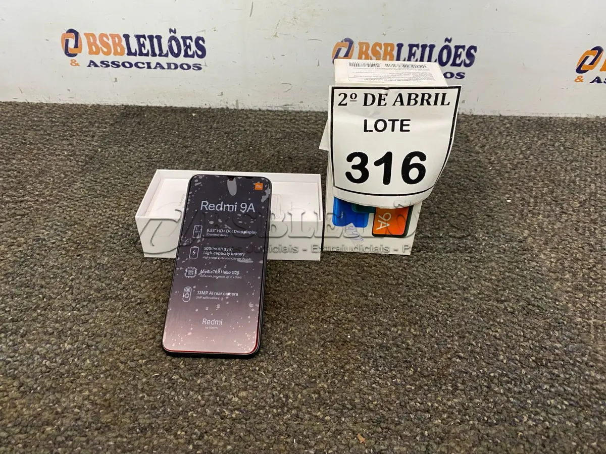 LOTE 316 - 01 CELULAR READMI 9A. (NO ESTADO) ATENÇÃO! FAZER A VISITAÇÃO ANTES DE ARREMATAR, NÃO SABEMOS SE FUNCIONA. LEILÃO NÃO TEM GARANTIA E NEM DEVOLUÇÃO, SUJEITO A POSSÍVEIS AVARIAS VISÍVEIS/OCULTAS E/OU AUSÊNCIA DE COMPONENTES.