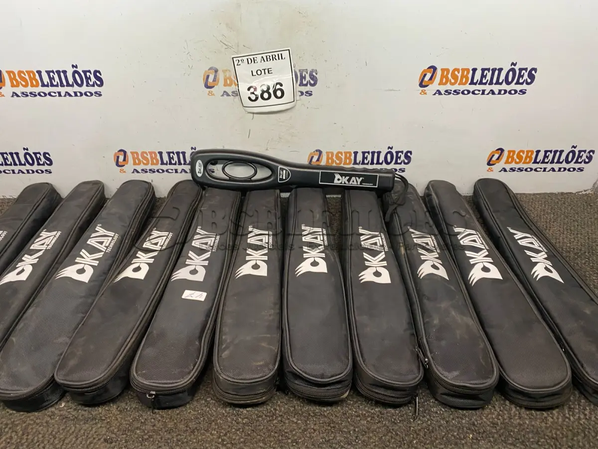 LOTE 386 - 10 DETECTORES DE METAIS KAY. (NO ESTADO) ATENÇÃO! FAZER A VISITAÇÃO ANTES DE ARREMATAR, NÃO SABEMOS SE FUNCIONA. LEILÃO NÃO TEM GARANTIA E NEM DEVOLUÇÃO, SUJEITO A POSSÍVEIS AVARIAS VISÍVEIS/OCULTAS E/OU AUSÊNCIA DE COMPONENTES.