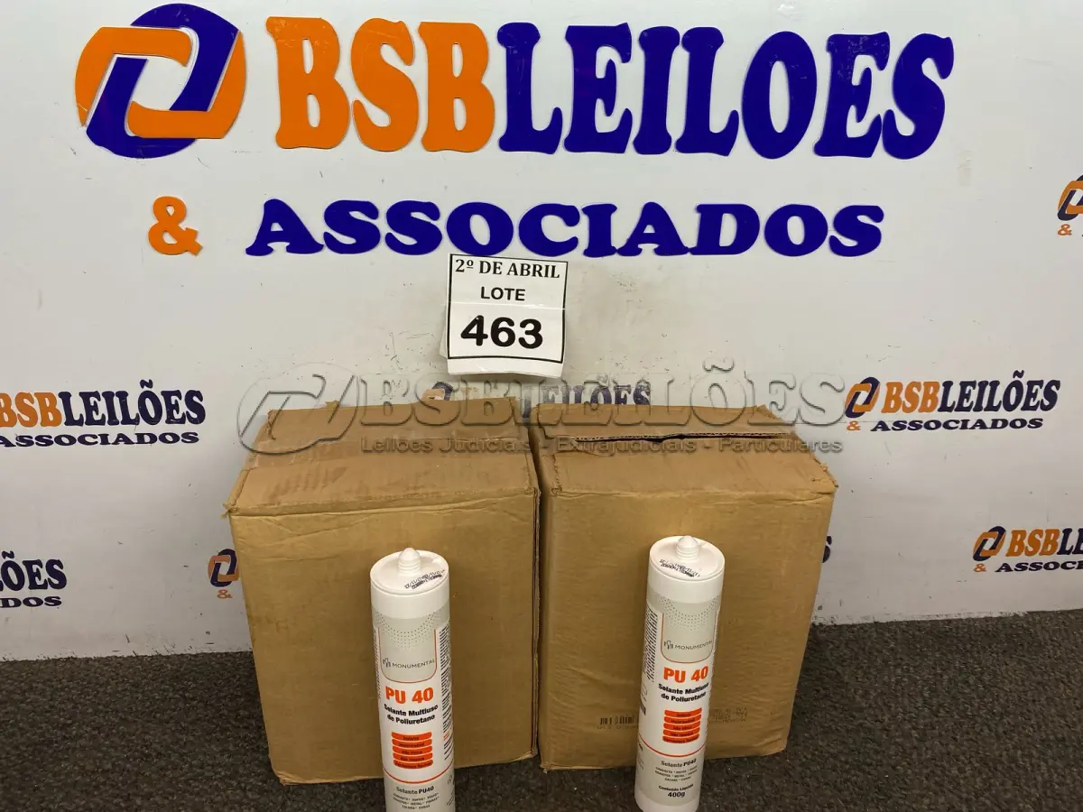 LOTE 463 - 02 CAIXAS COM SELANTE MULTI USO DE POLIURETANO PU40. (NO ESTADO) ATENÇÃO! FAZER A VISITAÇÃO ANTES DE ARREMATAR, NÃO SABEMOS SE FUNCIONA. LEILÃO NÃO TEM GARANTIA E NEM DEVOLUÇÃO, SUJEITO A POSSÍVEIS AVARIAS VISÍVEIS/OCULTAS E/OU AUSÊNCIA DE COMPONENTES.