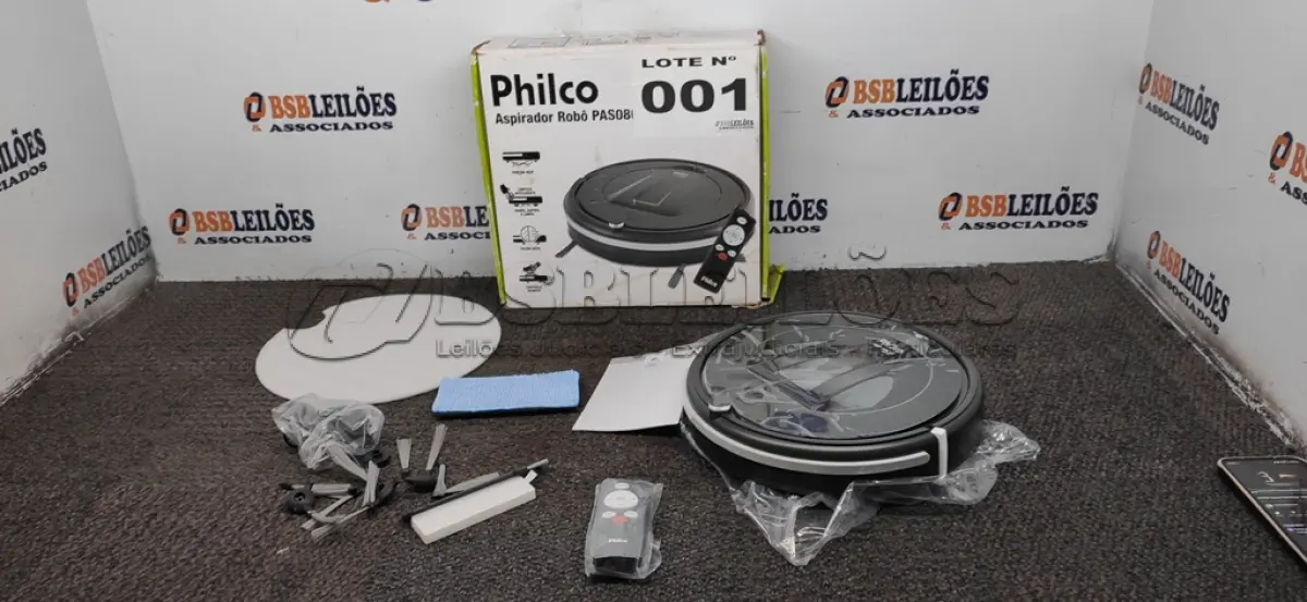 LOTE 001 - 01 - ASPIRADOR ROBÔ PHILCO PAS08C BIVOLT (NO ESTADO, NÃO SABEMOS SE FUNCIONA. LEILÃO NÃO TEM GARANTIA E NEM DEVOLUÇÃO, SUJEITO A POSSÍVEIS AVARIAS VISÍVEIS/OCULTAS E/OU AUSÊNCIA DE COMPONENTES)