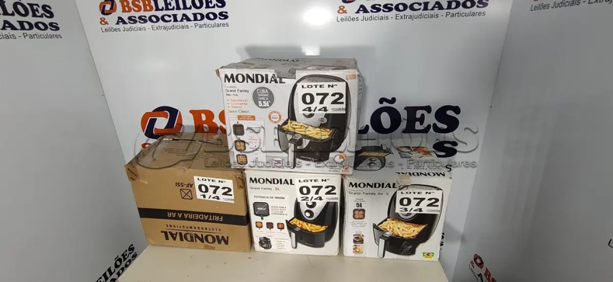 LOTE 072 - 04 - FRITADEIRAS SEM ÓLEO AIR FRYER 5LITROS, MONDIAL 110V (NO ESTADO, NÃO SABEMOS SE FUNCIONA. LEILÃO NÃO TEM GARANTIA E NEM DEVOLUÇÃO, SUJEITO A POSSÍVEIS AVARIAS VISÍVEIS/OCULTAS E/OU AUSÊNCIA DE COMPONENTES)