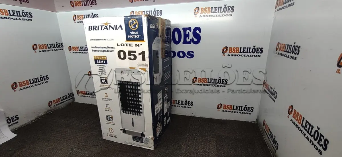 LOTE 051 - 01 - CLIMATIZADOR DE AR BRITÂNIA 5 EM 1 BCL05FI 127VOLTS (NO ESTADO, NÃO SABEMOS SE FUNCIONA. LEILÃO NÃO TEM GARANTIA E NEM DEVOLUÇÃO, SUJEITO A POSSÍVEIS AVARIAS VISÍVEIS/OCULTAS E/OU AUSÊNCIA DE COMPONENTES)