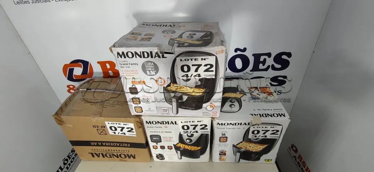 LOTE 072 - 04 - FRITADEIRAS SEM ÓLEO AIR FRYER 5LITROS, MONDIAL 110V (NO ESTADO, NÃO SABEMOS SE FUNCIONA. LEILÃO NÃO TEM GARANTIA E NEM DEVOLUÇÃO, SUJEITO A POSSÍVEIS AVARIAS VISÍVEIS/OCULTAS E/OU AUSÊNCIA DE COMPONENTES)