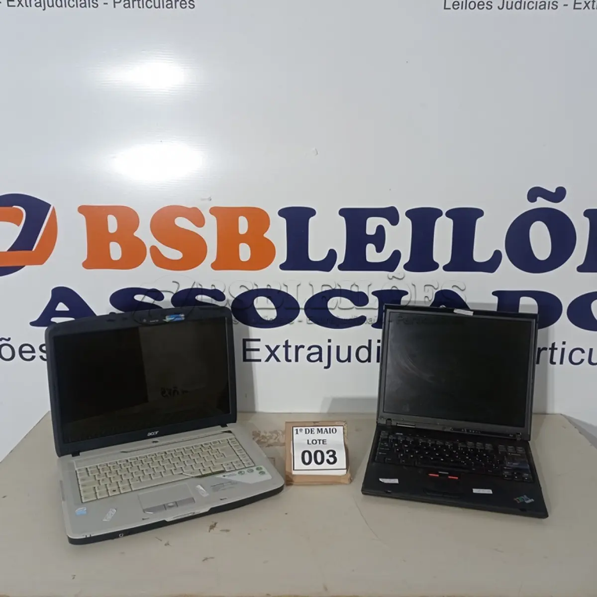 LOTE 003 - 02 NOTEBOOKS SENDO 01 MARCA ACER E 01 IBM SEM CARREGADOR COM AVARIAS.  (NO ESTADO) ATENÇÃO! FAZER A VISITAÇÃO ANTES DE ARREMATAR, NÃO SABEMOS SE FUNCIONA. LEILÃO NÃO TEM GARANTIA E NEM DEVOLUÇÃO, SUJEITO A POSSÍVEIS AVARIAS VISÍVEIS/OCULTAS E/OU AUSÊNCIA DE COMPONENTES.