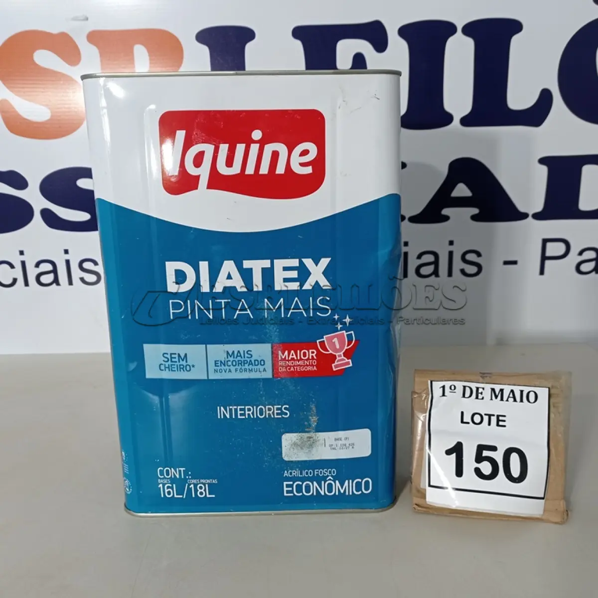 LOTE 150 - 01 LATA DE TINTA PARA INTERIORES DE 16/18 BRANCO MARCA IQUINE DIATEX. (NOVO)(NO ESTADO) ATENÇÃO! FAZER A VISITAÇÃO ANTES DE ARREMATAR, NÃO SABEMOS SE FUNCIONA. LEILÃO NÃO TEM GARANTIA E NEM DEVOLUÇÃO, SUJEITO A POSSÍVEIS AVARIAS VISÍVEIS/OCULTAS E/OU AUSÊNCIA DE COMPONENTES.
