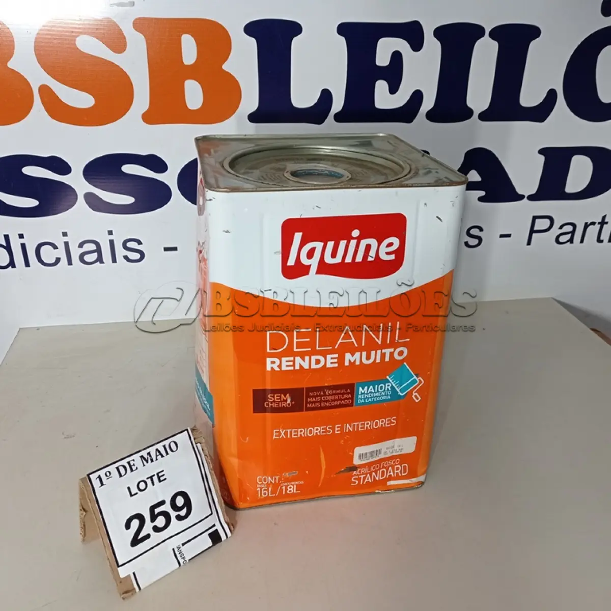 LOTE 259 - 01 LATA DE TINTA EXTERIOR/INTERIOR IQUINE DELANIL AZUL FOSCO 18L.  (NO ESTADO) ATENÇÃO! FAZER A VISITAÇÃO ANTES DE ARREMATAR, NÃO SABEMOS SE FUNCIONA. LEILÃO NÃO TEM GARANTIA E NEM DEVOLUÇÃO, SUJEITO A POSSÍVEIS AVARIAS VISÍVEIS/OCULTAS E/OU AUSÊNCIA DE COMPONENTES.
