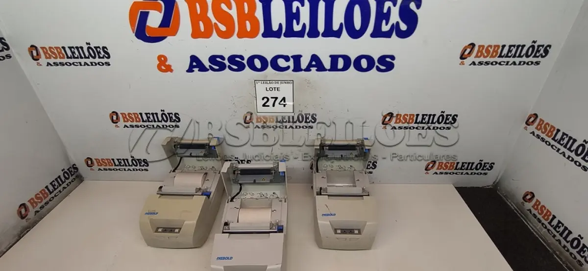 LOTE 274 - 03 IMPRESSORAS DE CUPOM MARCA DIABOLD. (NO ESTADO) ATENÇÃO! FAZER A VISITAÇÃO ANTES DE ARREMATAR, NÃO SABEMOS SE FUNCIONA, LEILÃO NÃO TEM GARANTIA E NEM DEVOLUÇÃO, SUJEITO A POSSÍVEIS AVARIAS VISÍVEIS/OCULTAS E/OU AUSÊNCIA DE COMPONENTES.