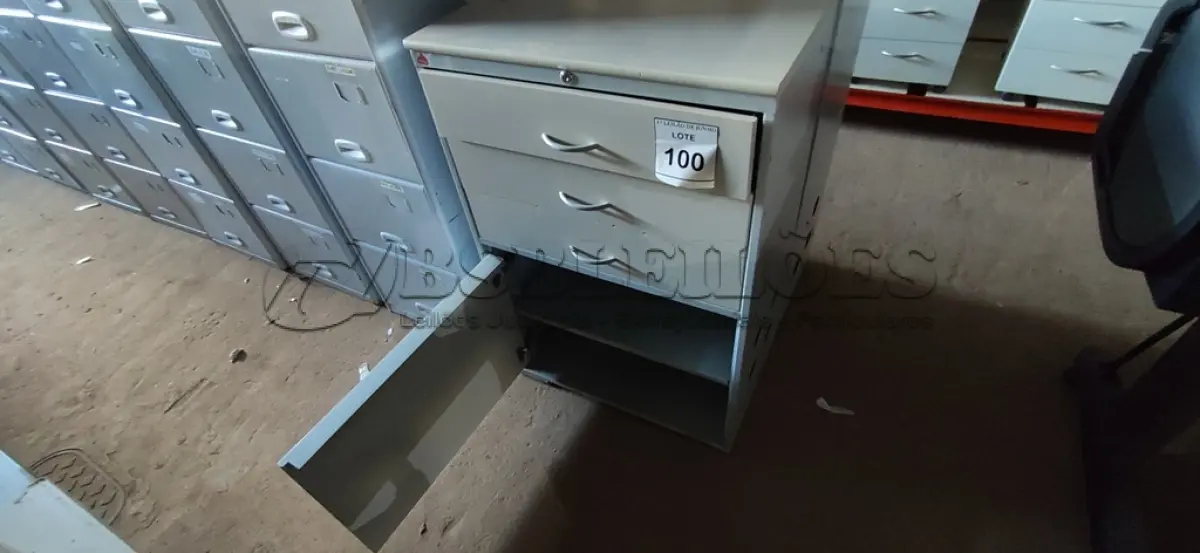 LOTE 100 - 02 ARQUIVOS 03 GAVETAS CADA. (NO ESTADO) ATENÇÃO! FAZER A VISITAÇÃO ANTES DE ARREMATAR, NÃO SABEMOS SE FUNCIONA, LEILÃO NÃO TEM GARANTIA E NEM DEVOLUÇÃO, SUJEITO A POSSÍVEIS AVARIAS VISÍVEIS/OCULTAS E/OU AUSÊNCIA DE COMPONENTES.