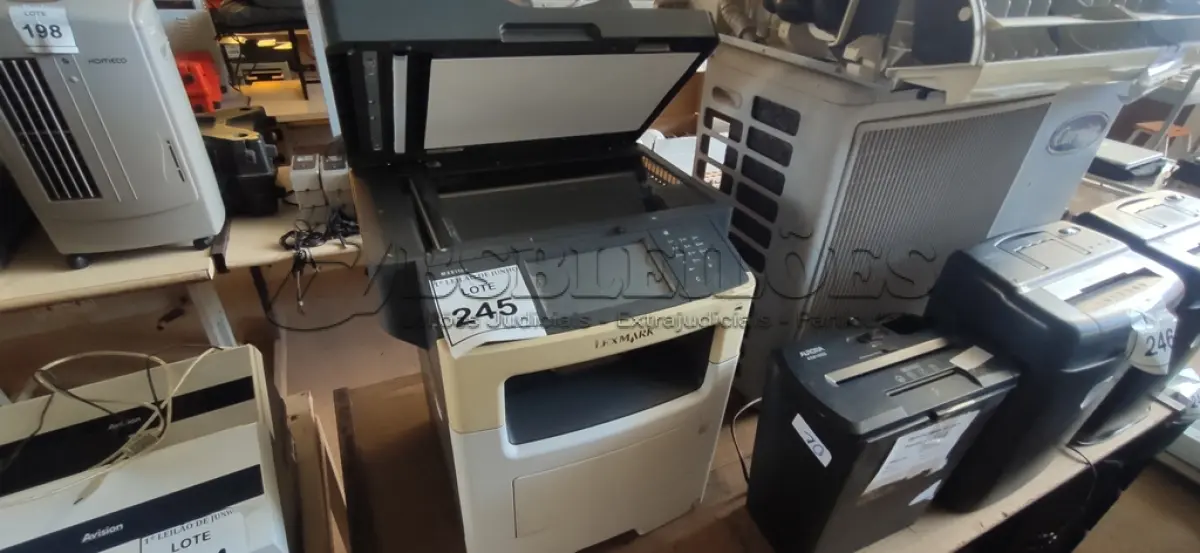 LOTE 245 - 01 IMPRESSORA NX611DE MARCA LEXMARK. (NO ESTADO) ATENÇÃO! FAZER A VISITAÇÃO ANTES DE ARREMATAR, NÃO SABEMOS SE FUNCIONA, LEILÃO NÃO TEM GARANTIA E NEM DEVOLUÇÃO, SUJEITO A POSSÍVEIS AVARIAS VISÍVEIS/OCULTAS E/OU AUSÊNCIA DE COMPONENTES.