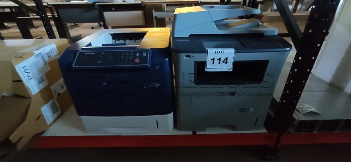 LOTE 114 - 02 IMPRESSORAS, SENDO 01 MULTIFUNCIONAL A LASER SCX-5835NX MARCA SAMSUNG E 01 PHASER 4.600.  (NO ESTADO) ATENÇÃO! FAZER A VISITAÇÃO ANTES DE ARREMATAR, NÃO SABEMOS SE FUNCIONA, LEILÃO NÃO TEM GARANTIA E NEM DEVOLUÇÃO, SUJEITO A POSSÍVEIS AVARIAS VISÍVEIS/OCULTAS E/OU AUSÊNCIA DE COMPONENTES.
