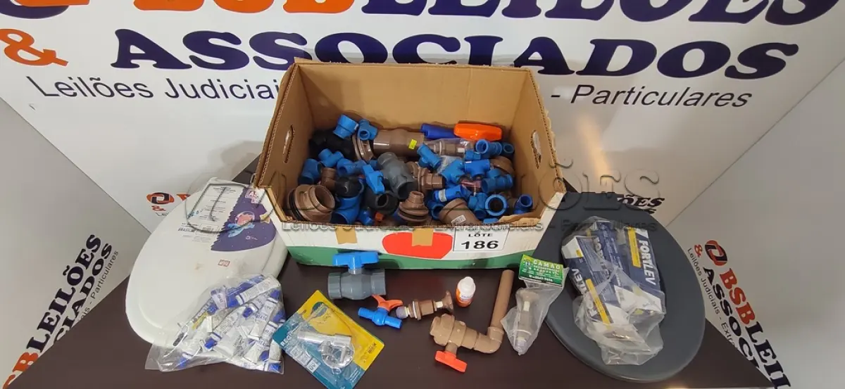 LOTE 186 - 01 LOTE COM GRANDE QUANTIDADE DE CONEXÕES HIDRÁULICAS MEDIDAS DIVERSAS E ADESIVOS PLÁSTICOS E 01 ACENTO PARA VASO INFANTIL. (NO ESTADO) ATENÇÃO! FAZER A VISITAÇÃO ANTES DE ARREMATAR, NÃO SABEMOS SE FUNCIONA, LEILÃO NÃO TEM GARANTIA E NEM DEVOLUÇÃO, SUJEITO A POSSÍVEIS AVARIAS VISÍVEIS/OCULTAS E/OU AUSÊNCIA DE COMPONENTES.