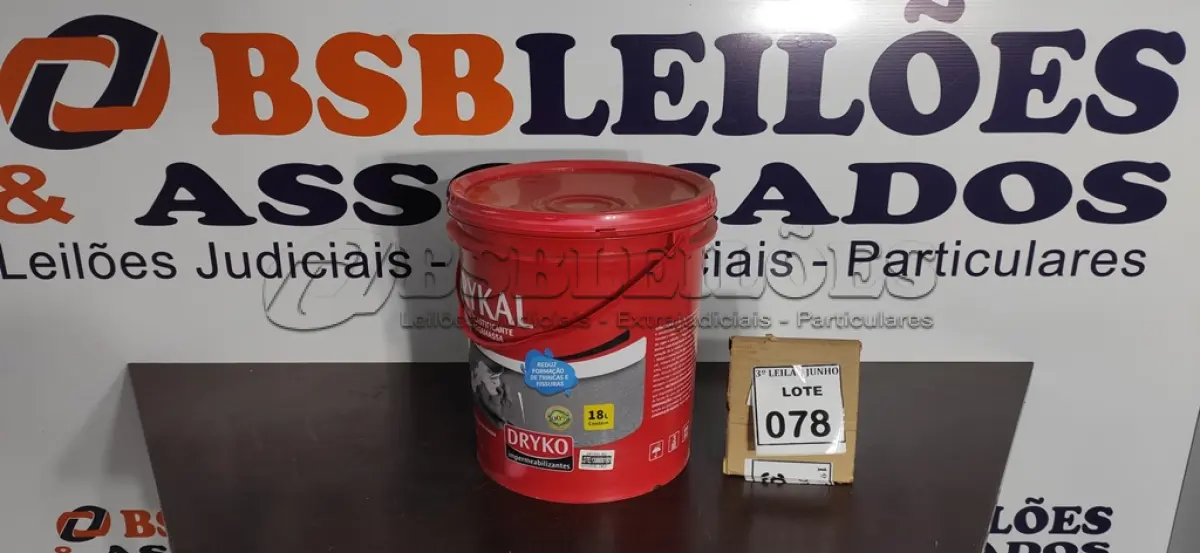 LOTE 078 - 01 GALÃO DE 18L DE ADITIVO PLASTIFICANTE PARA ARGAMASSA MARCA DRYKAL. (NOVO) (NO ESTADO) ATENÇÃO! FAZER A VISITAÇÃO ANTES DE ARREMATAR, NÃO SABEMOS SE FUNCIONA. LEILÃO NÃO TEM GARANTIA E NEM DEVOLUÇÃO, SUJEITO A POSSÍVEIS AVARIAS VISÍVEIS/OCULTAS E/OU AUSÊNCIA DE COMPONENTES.
