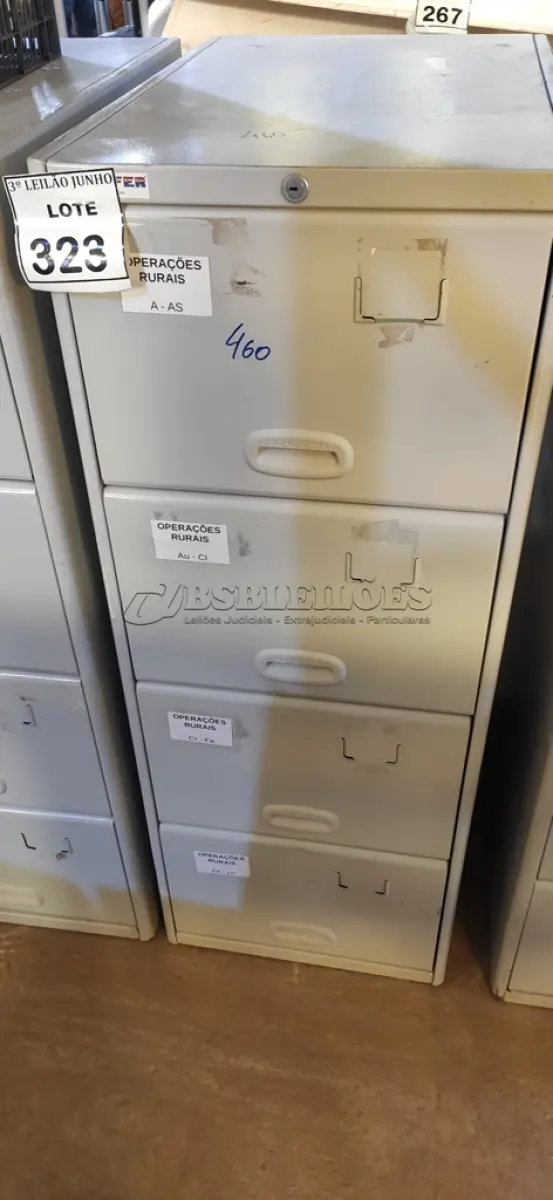 LOTE 323 - 01 ARQUIVO DE AÇO 04 GAVETAS. (NO ESTADO) ATENÇÃO! FAZER A VISITAÇÃO ANTES DE ARREMATAR, NÃO SABEMOS SE FUNCIONA, LEILÃO NÃO TEM GARANTIA E NEM DEVOLUÇÃO, SUJEITO A POSSÍVEIS AVARIAS VISÍVEIS/OCULTAS E/OU AUSÊNCIA DE COMPONENTES.