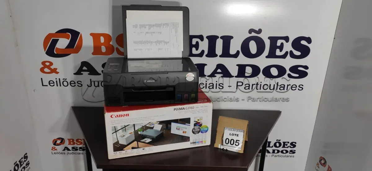 LOTE 005 - 01 IMPRESSORA MULTIFUNCIONAL PIXMA 63160 MARCA CANON. (NO ESTADO) ATENÇÃO! FAZER A VISITAÇÃO ANTES DE ARREMATAR, NÃO SABEMOS SE FUNCIONA, LEILÃO NÃO TEM GARANTIA E NEM DEVOLUÇÃO, SUJEITO A POSSÍVEIS AVARIAS VISÍVEIS/OCULTAS E/OU AUSÊNCIA DE COMPONENTES.
