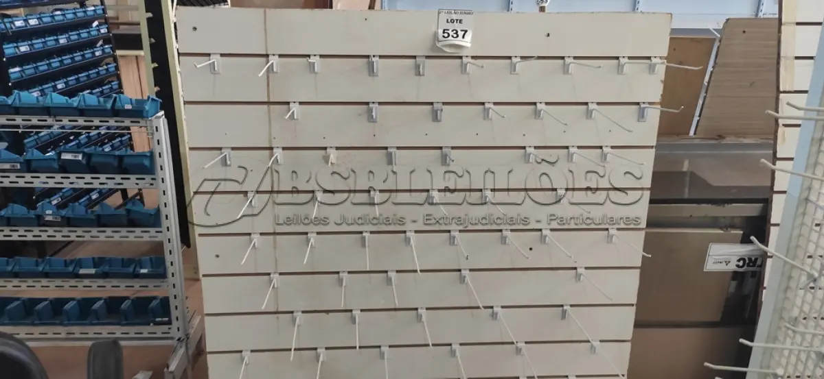LOTE 537 -  01 PAINEL CANALETADO COM GANCHOS DE 1,38 X 1,44. (NO ESTADO) ATENÇÃO! FAZER A VISITAÇÃO ANTES DE ARREMATAR, NÃO SABEMOS SE FUNCIONA, LEILÃO NÃO TEM GARANTIA E NEM DEVOLUÇÃO, SUJEITO A POSSÍVEIS AVARIAS VISÍVEIS/OCULTAS E/OU AUSÊNCIA DE COMPONENTES.
