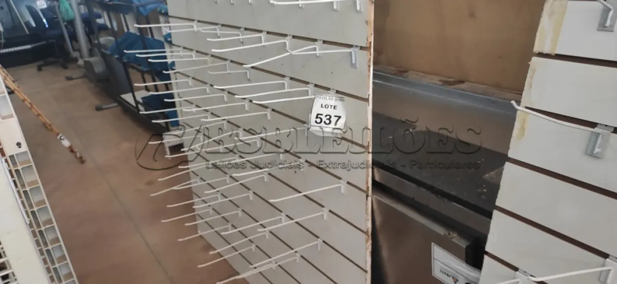 LOTE 537 -  01 PAINEL CANALETADO COM GANCHOS DE 1,38 X 1,44. (NO ESTADO) ATENÇÃO! FAZER A VISITAÇÃO ANTES DE ARREMATAR, NÃO SABEMOS SE FUNCIONA, LEILÃO NÃO TEM GARANTIA E NEM DEVOLUÇÃO, SUJEITO A POSSÍVEIS AVARIAS VISÍVEIS/OCULTAS E/OU AUSÊNCIA DE COMPONENTES.