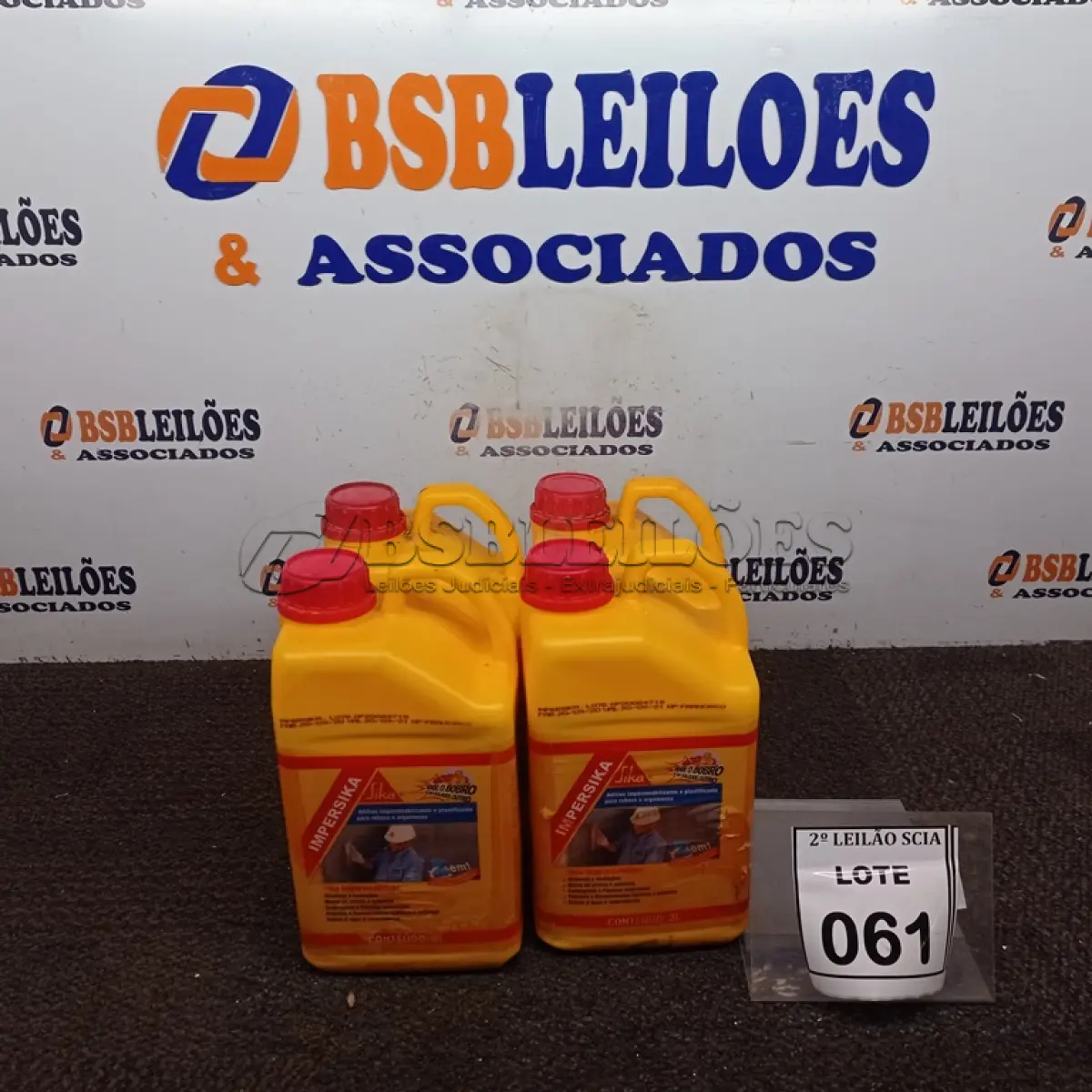 LOTE 061 - 04 ADITIVOS PLASTIFICANTE PARA ARGAMASSA DE ASSENTAMENTO E REBOCO COM 3,6L MARCA SIKA.  (NO ESTADO) ATENÇÃO! FAZER A VISITAÇÃO ANTES DE ARREMATAR, NÃO SABEMOS SE FUNCIONA. LEILÃO NÃO TEM GARANTIA E NEM DEVOLUÇÃO, SUJEITO A POSSÍVEIS AVARIAS VISÍVEIS/OCULTAS E/OU AUSÊNCIA DE COMPONENTES.