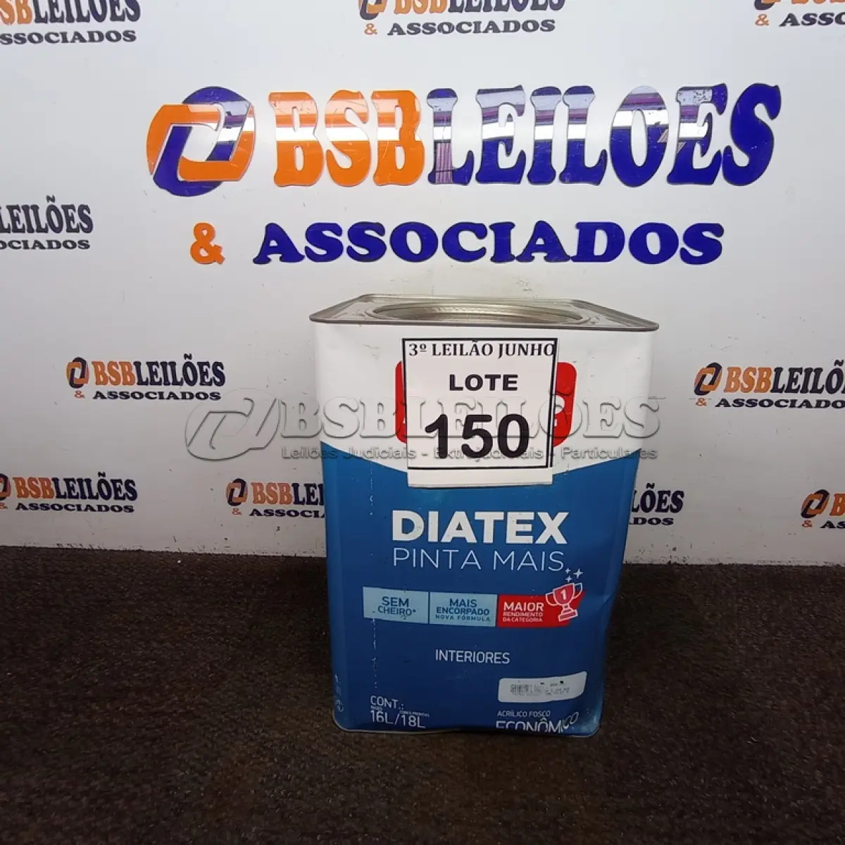 LOTE 150 - 01 LATA DE TINTA 16L/ 18L INTERIORES/EXTERIORES ACRÍLICO FOSCO IQUINE BASE P. (NOVO) (NO ESTADO) ATENÇÃO! FAZER A VISITAÇÃO ANTES DE ARREMATAR, NÃO SABEMOS SE FUNCIONA. LEILÃO NÃO TEM GARANTIA E NEM DEVOLUÇÃO, SUJEITO A POSSÍVEIS AVARIAS VISÍVEIS/OCULTAS E/OU AUSÊNCIA DE COMPONENTES.
